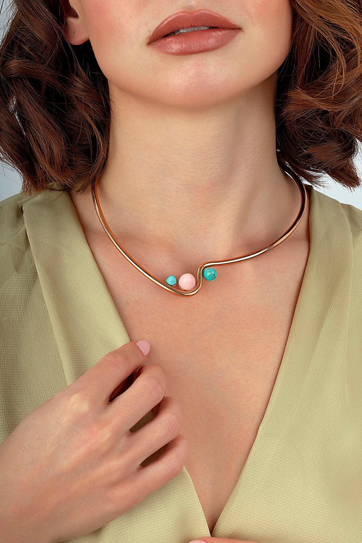 Rose Opal Turkuaz Taşlı Altın Kolye