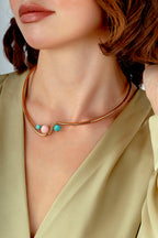 Rose Opal Turkuaz Taşlı Altın Kolye