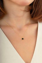 Çift Taraflı Siyah Beyaz Sedefli Küçük Çiçek Altın Kolye