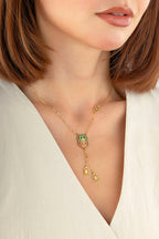 İtalyan Tasarım Taşlı Sallantalı Altın Kolye