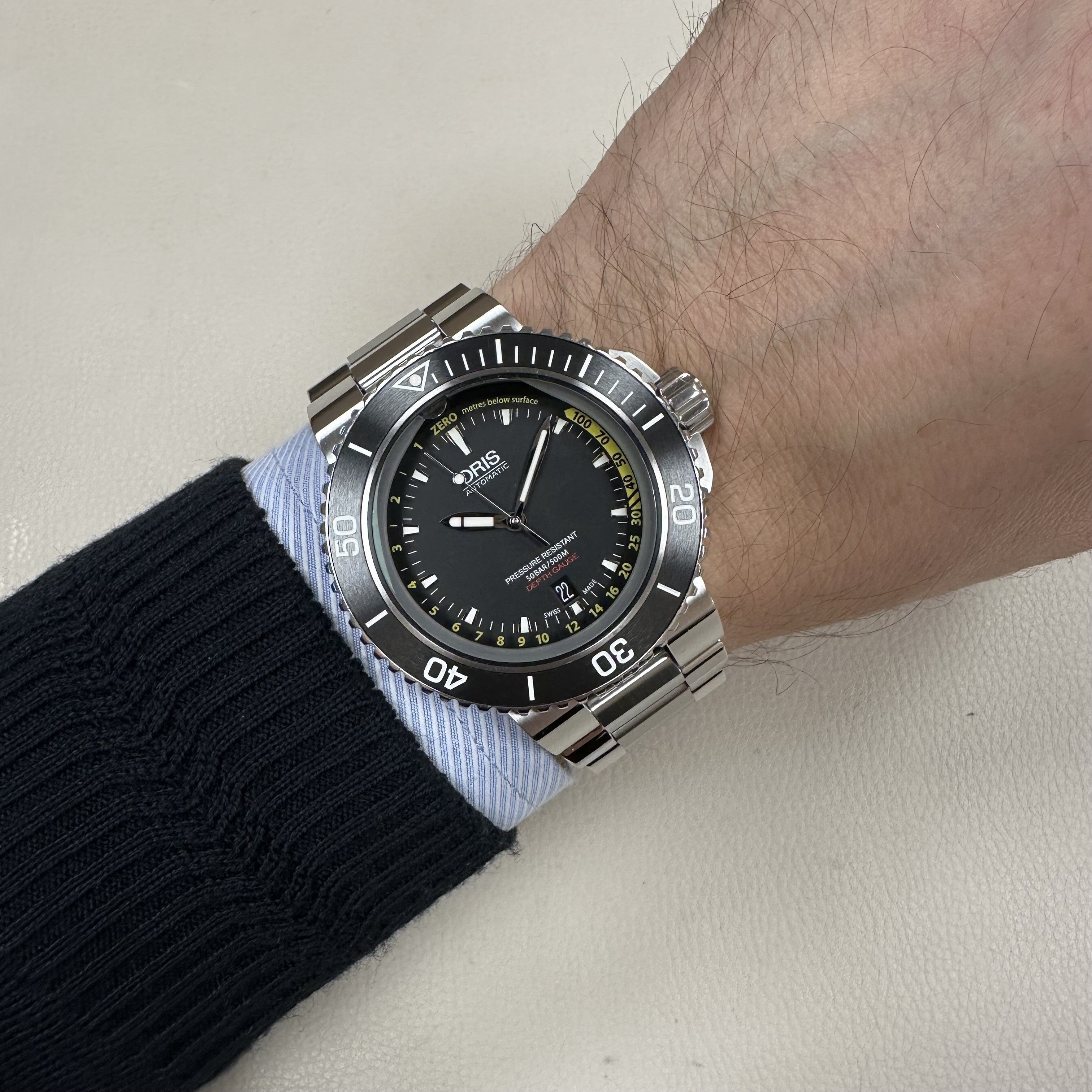 ORIS 733 7675 4154 -Set MB Diving Aquis Depth Gauge Erkek Saati