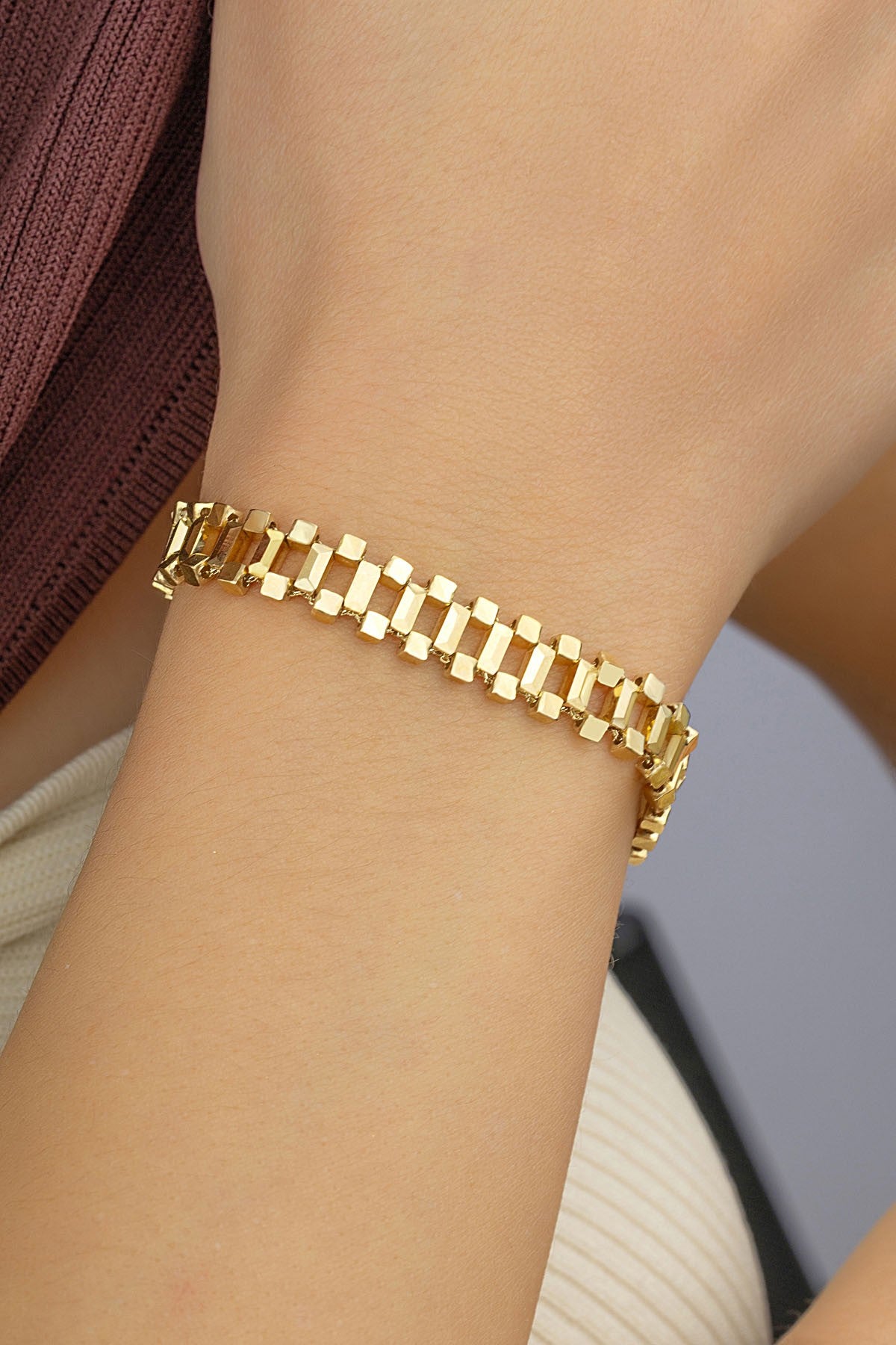 14 Ayar Altın Merdiven Zincir Bileklik