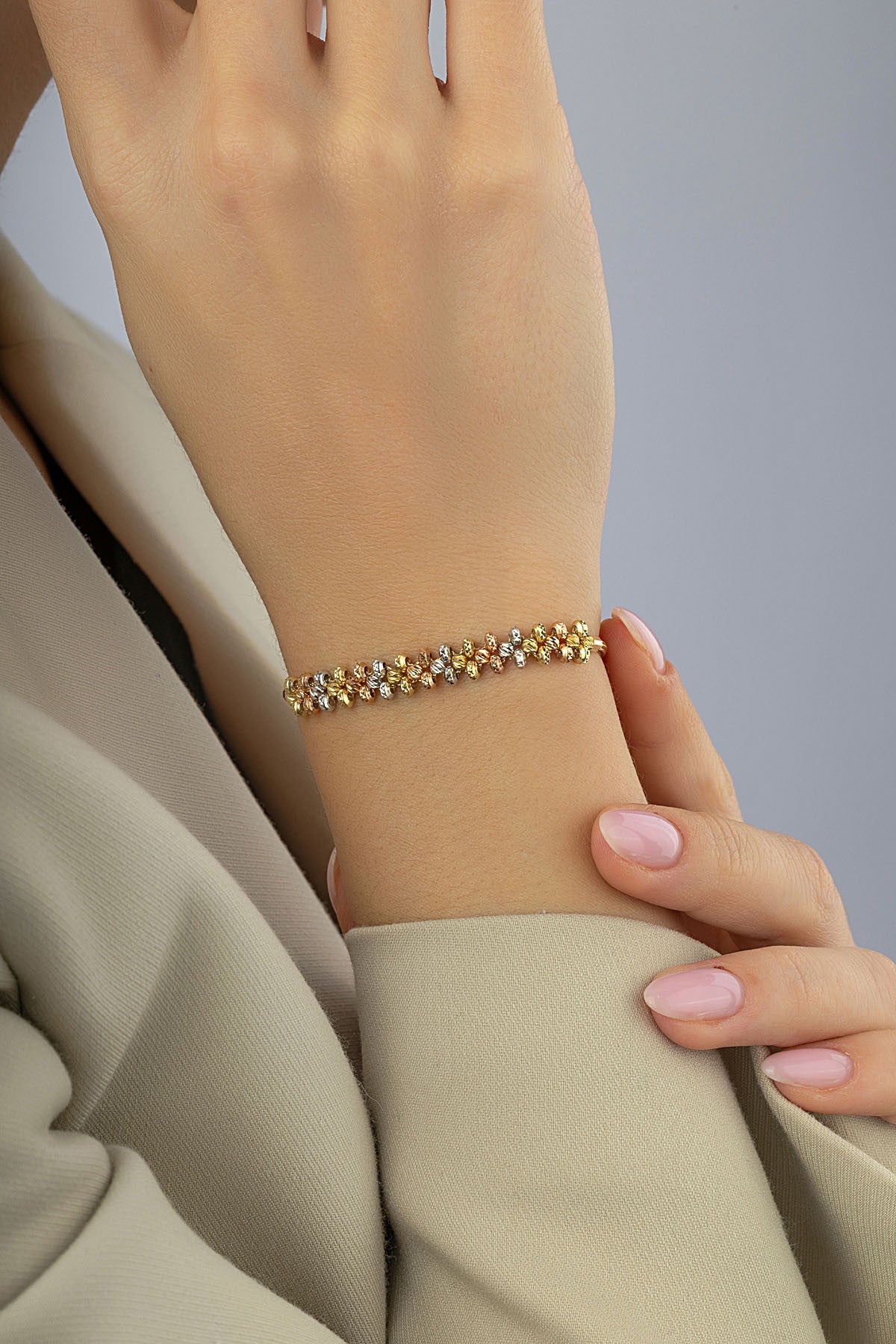 14 Ayar Altın Gümüş Rose Renk Bileklik Ürün ana görseli