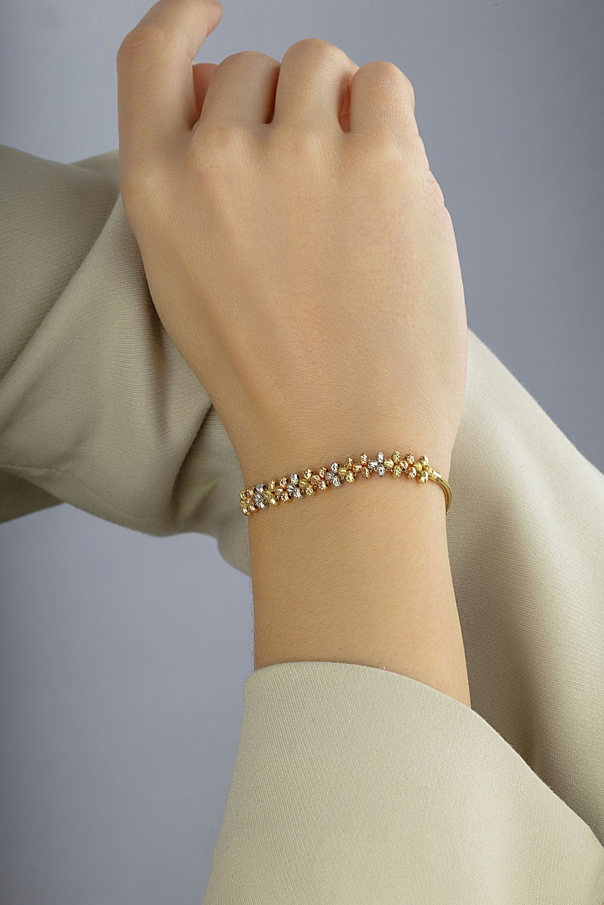 14 Ayar Altın Gümüş Rose Renk Bileklik Ürün ikincil görseli