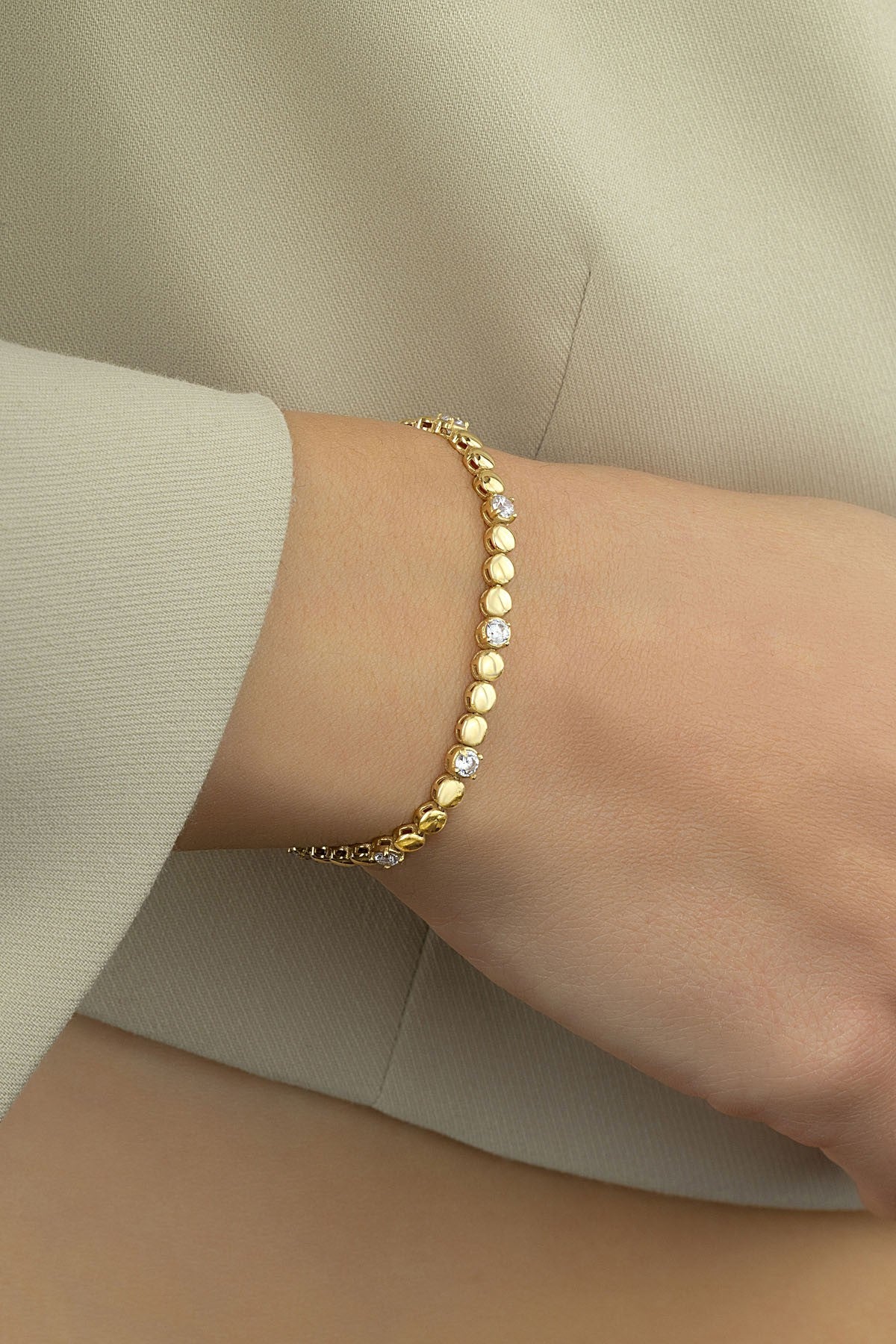 14 Ayar Boncuklu Taşlı Zincir Bileklik Ürün ikincil görseli