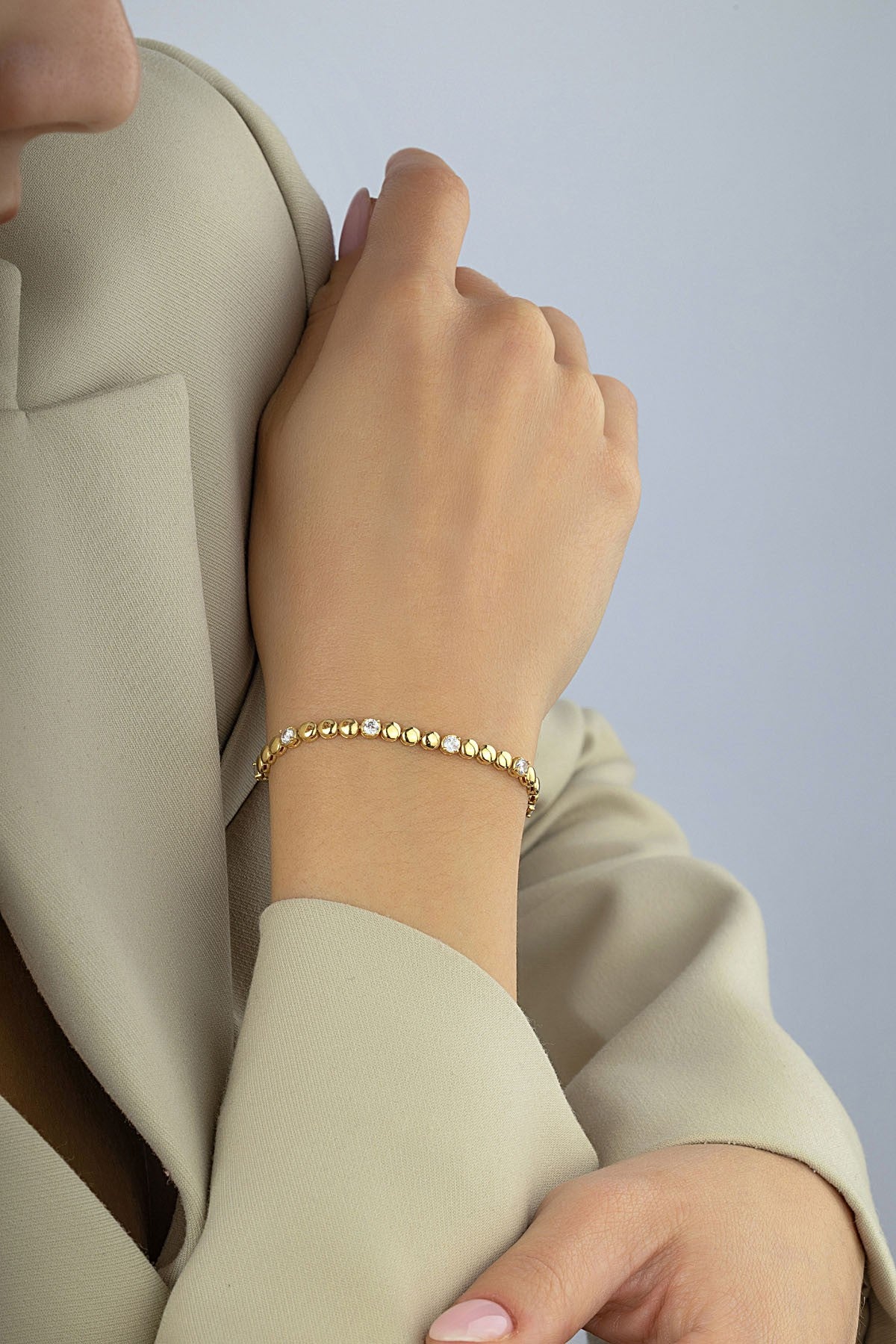 14 Ayar Boncuklu Taşlı Zincir Bileklik