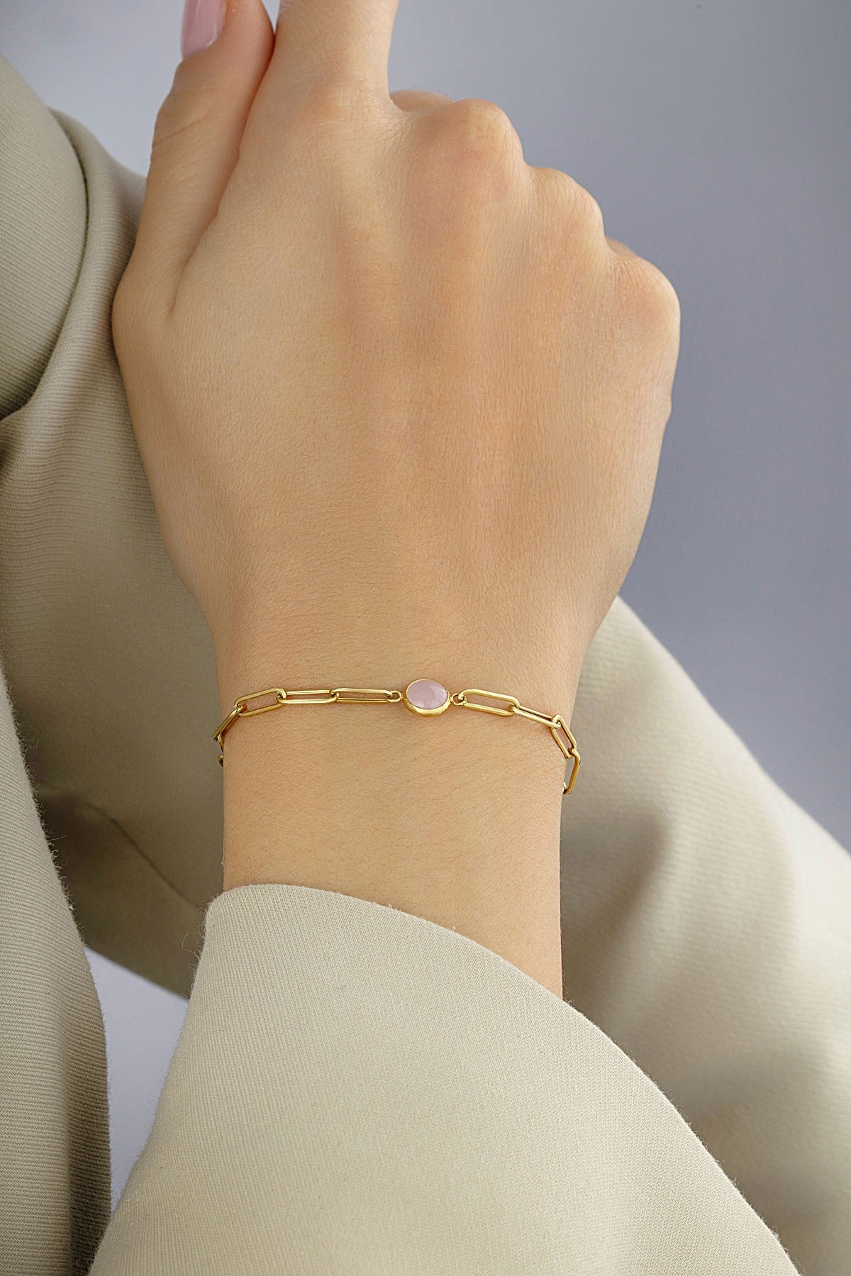 14 Ayar Soft Pembe Taşlı Ataç Altın Bileklik Ürün ikincil görseli