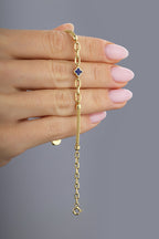 14 Ayar Beyaz Siyah Çift Taraflı Çiçek Altın Bileklik