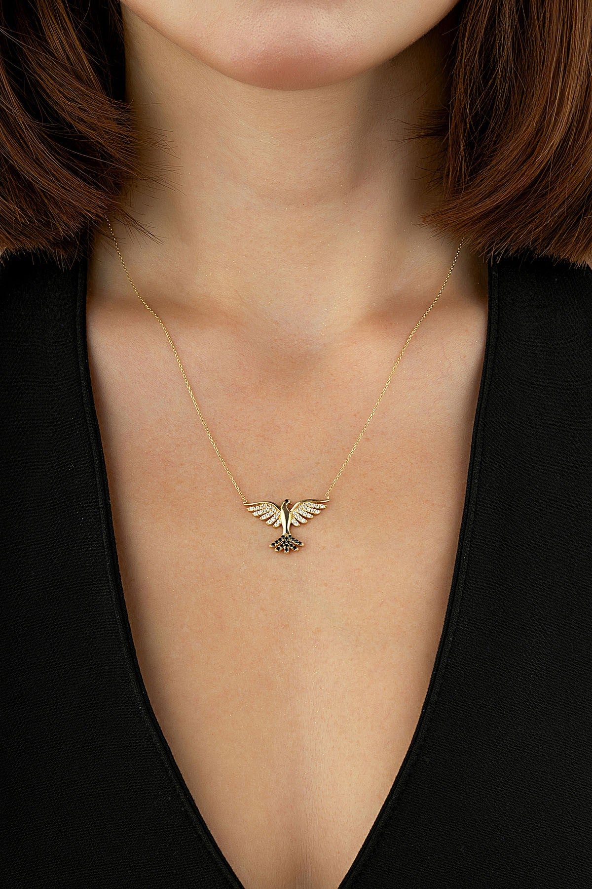 14 Ayar Taşlı Anka Kuşu Kolye Ürün ikincil görseli