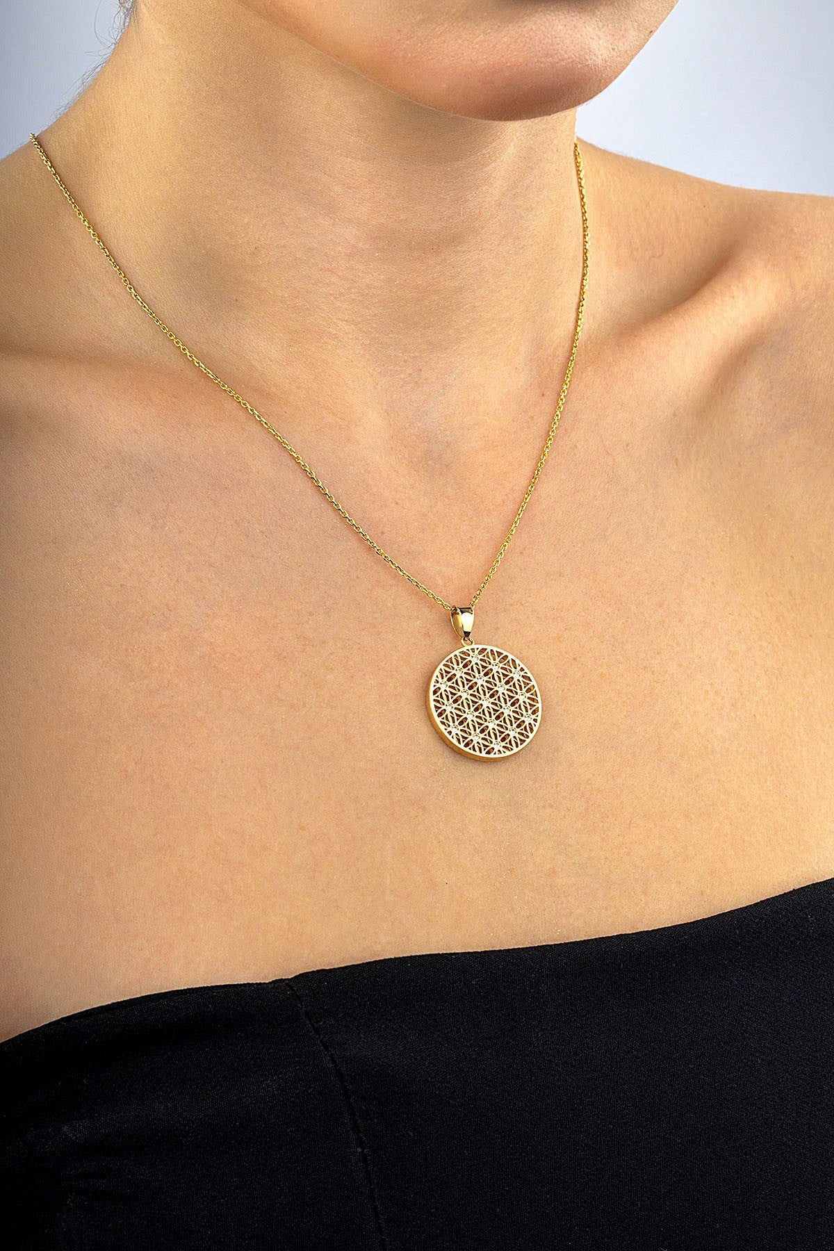 14 Ayar Taşlı Altın Kolye