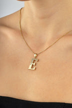 14 Ayar Taşlı E Harfi Altın Kolye