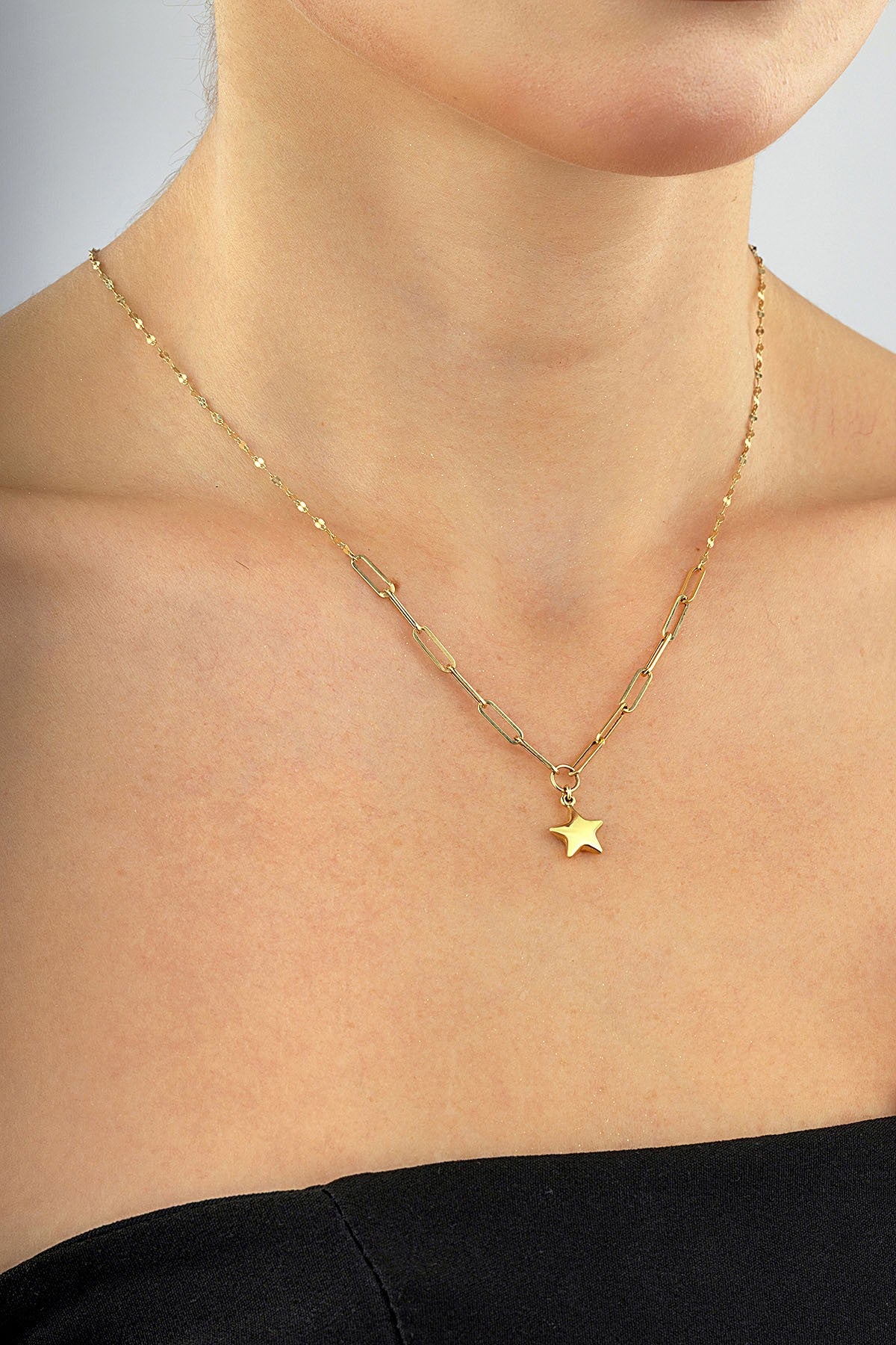 14 Ayar Ataçlı Yıldız Altın Kolye Secondary image