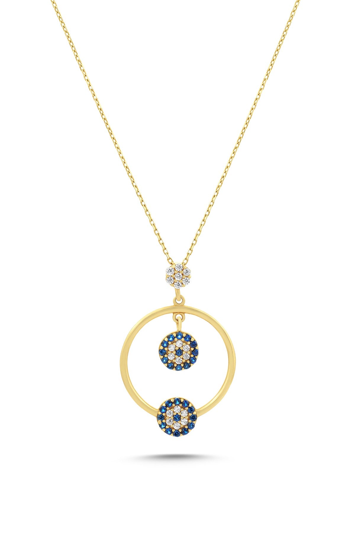 14 Ayar Taşlı Sallantılı Altın Kolye