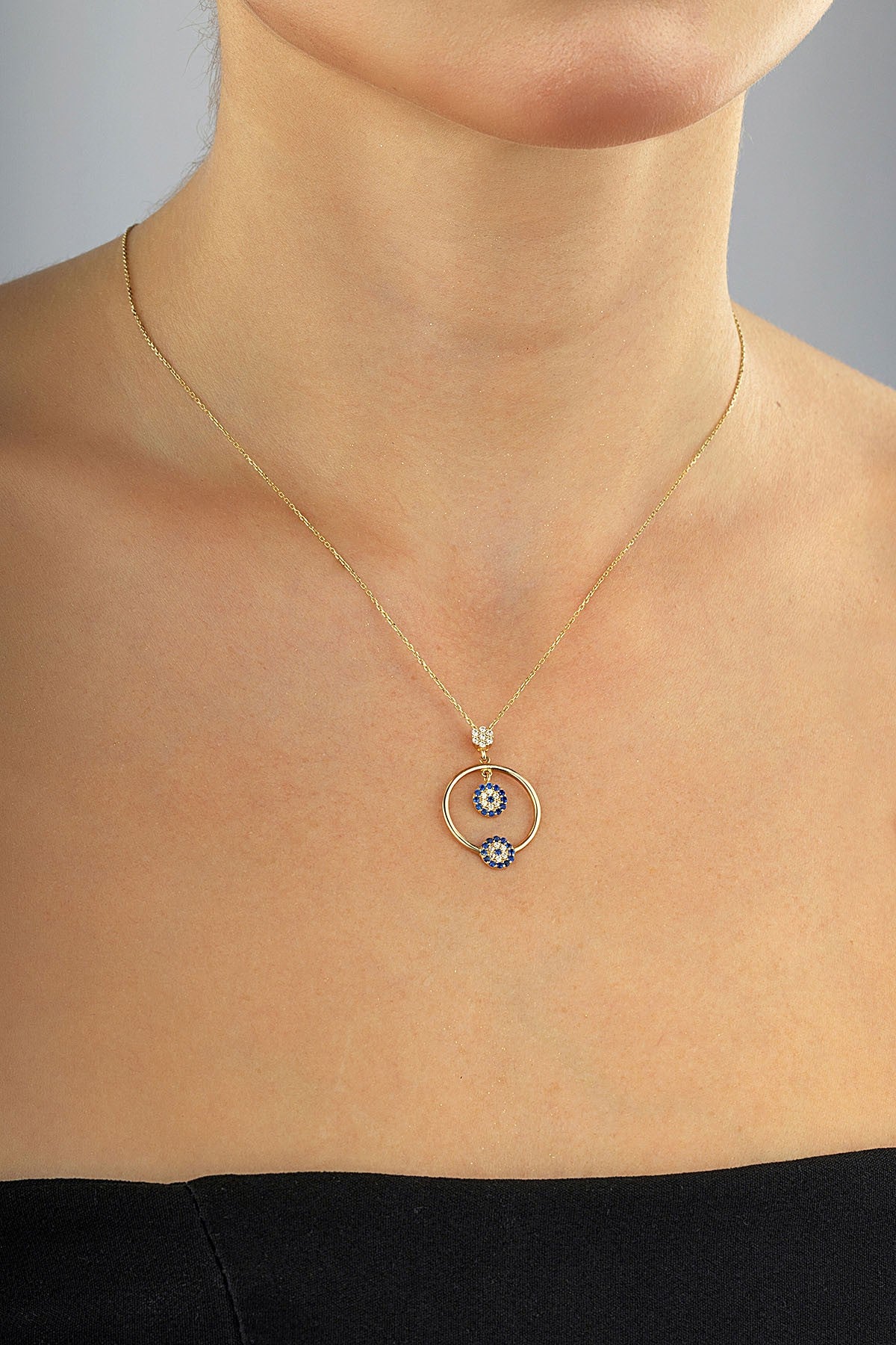 14 Ayar Taşlı Sallantılı Altın Kolye Ürün ikincil görseli