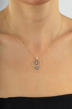 14 Ayar Taşlı Sallantılı Altın Kolye