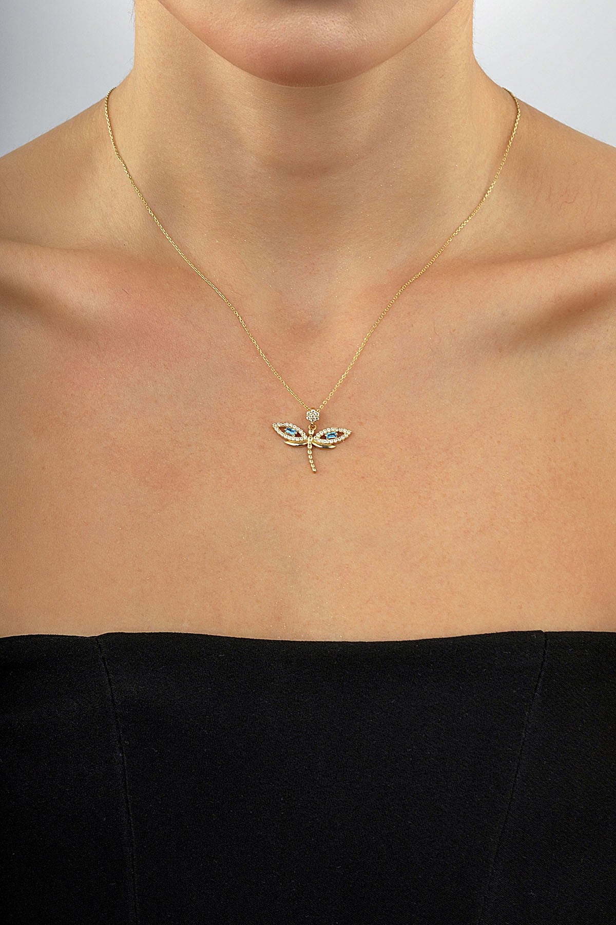 14 Ayar Taşlı Yusufçuk Altın Kolye Ürün ikincil görseli