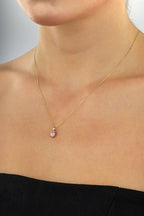 14 Ayar Pembe Oval Taşlı Altın Kolye