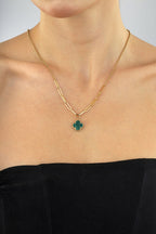 14 Ayar Ataç Detaylı Yeşil Yonca Altın Kolye