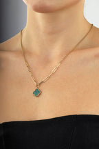 14 Ayar Ataç Detaylı Yeşil Yonca Altın Kolye