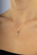 14 Ayar Taşlı Kalpli Figürlü Altın Kolye