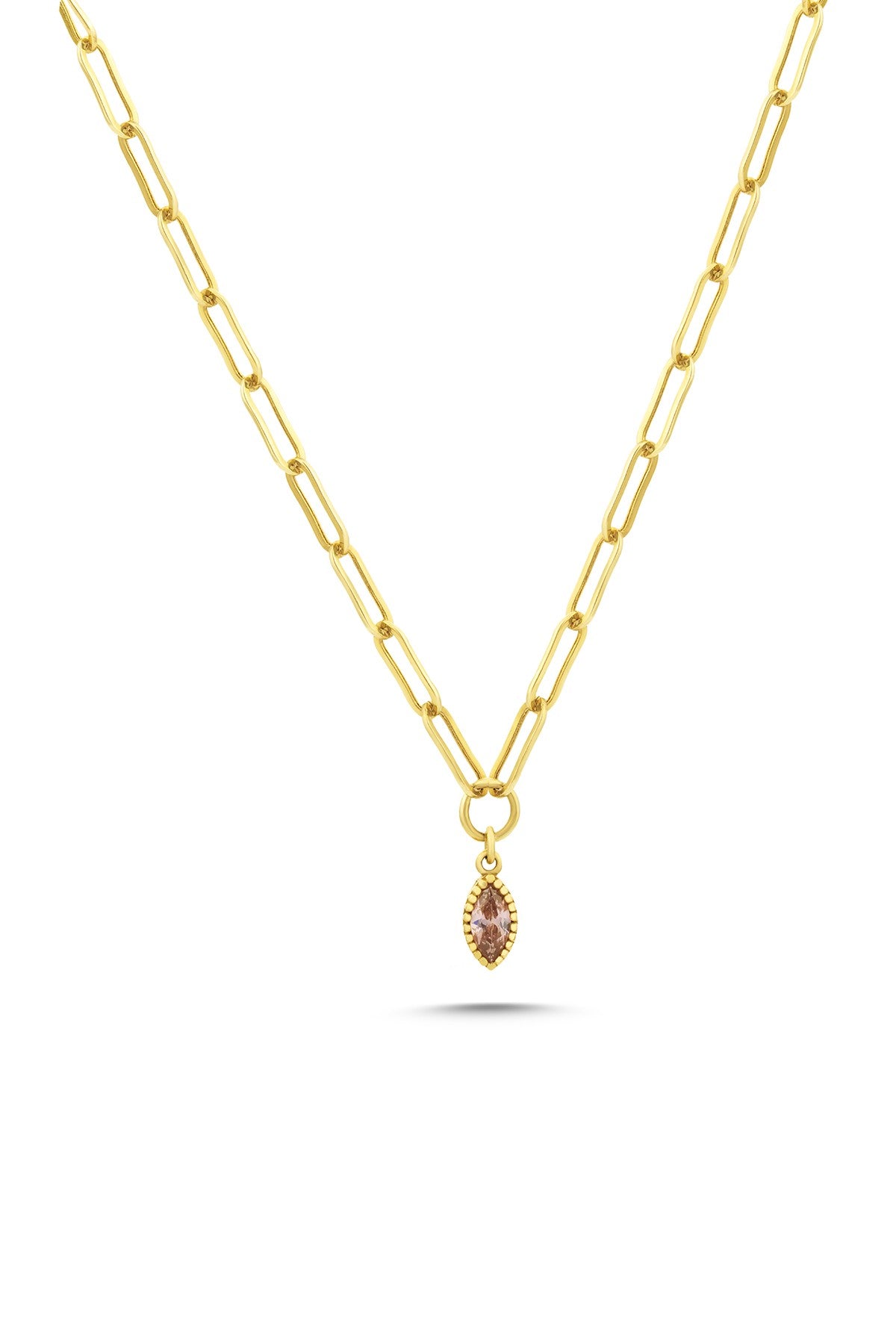 14 Ayar Taşlı Ataç Altın Kolye