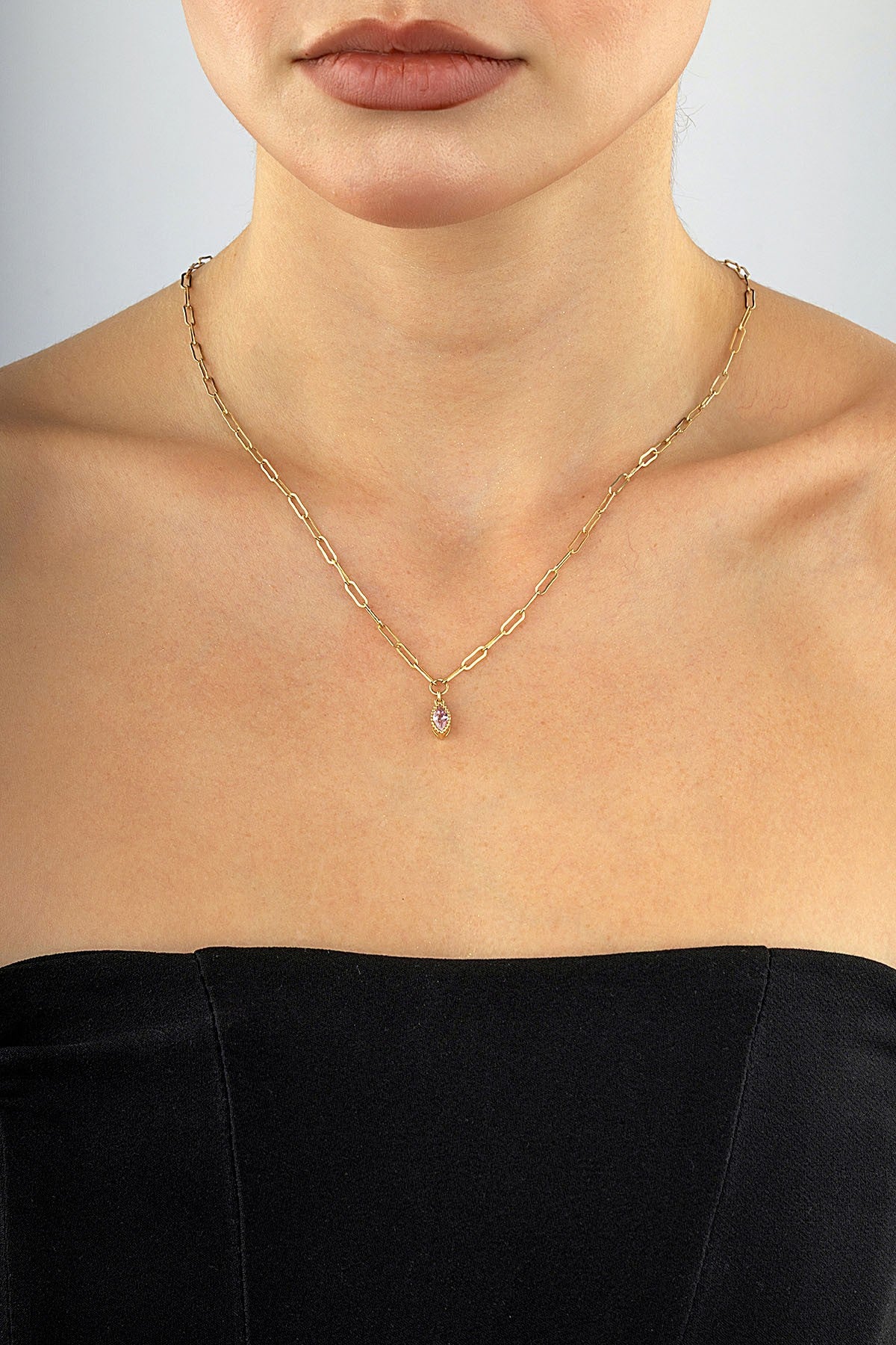 14 Ayar Taşlı Ataç Altın Kolye Ürün ikincil görseli