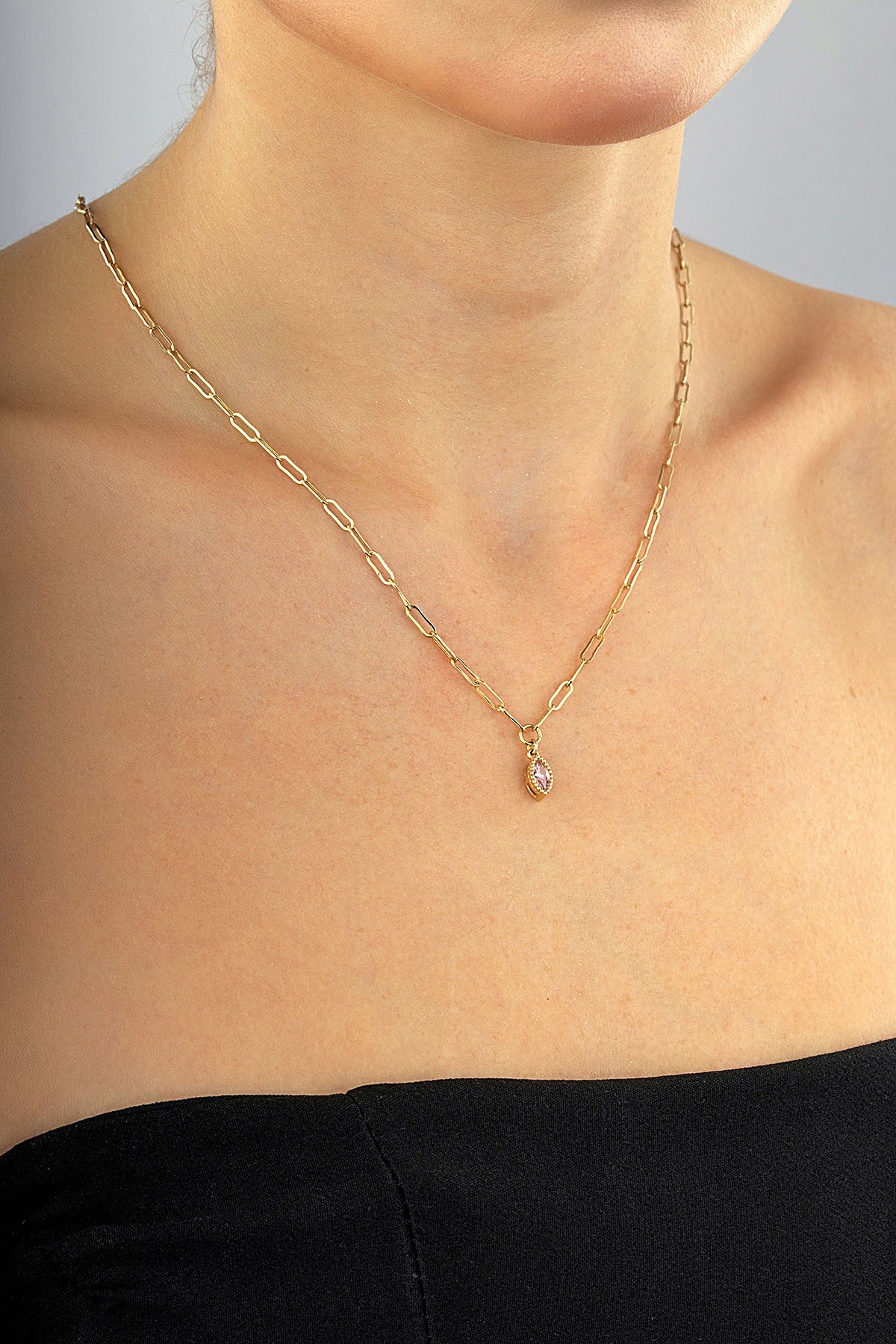 14 Ayar Taşlı Ataç Altın Kolye