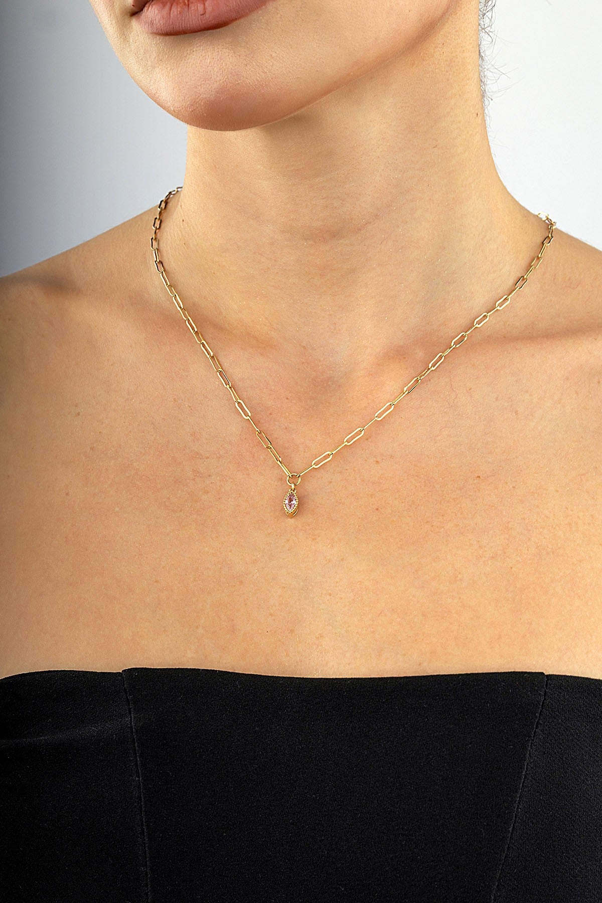 14 Ayar Taşlı Ataç Altın Kolye