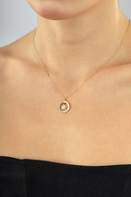 14 Ayar Taşlı Yıldız Detaylı Halka Altın Kolye