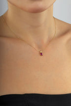 14 Ayar Mor Baget Taşlı Altın Kolye