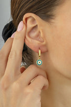 14 Ayar Sallantılı Turkuaz Nazar Altın Küpe