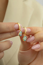 14 Ayar Sallantılı Turkuaz Nazar Altın Küpe