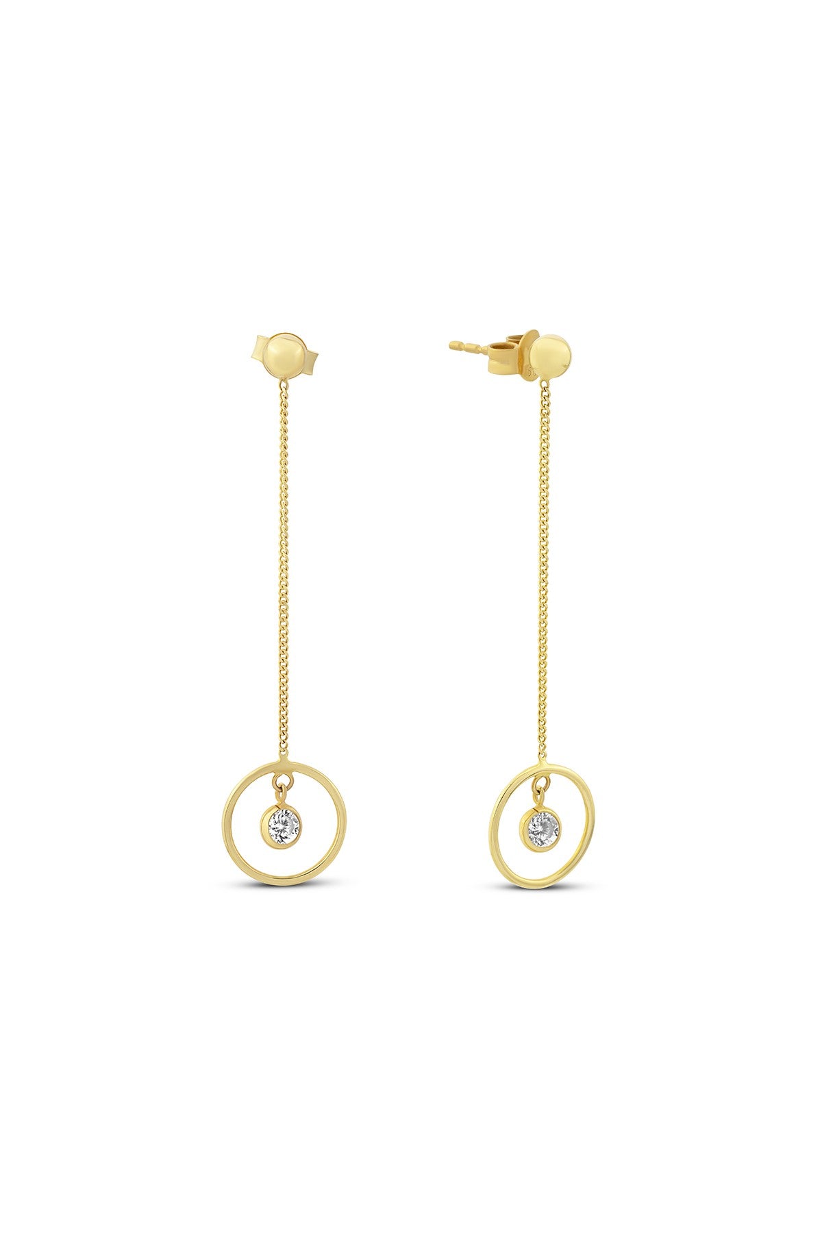 Taşlı Sarkıntılı Modern Altın Küpe