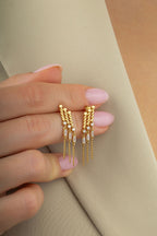 Üçlü Sallanan Taşlı Altın Küpe