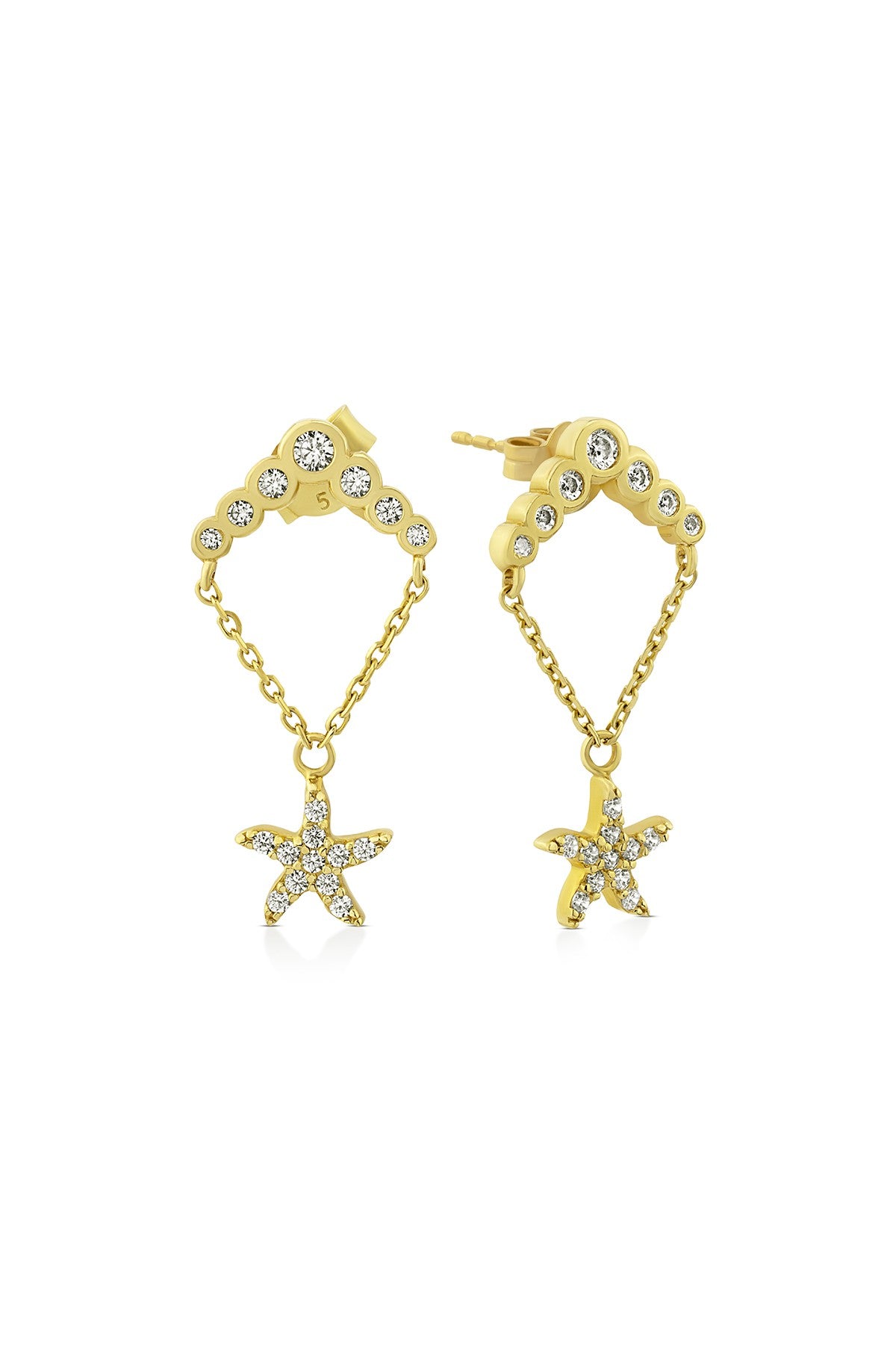 Sallanan Taşlı Deniz Yıldızı Altın Küpe