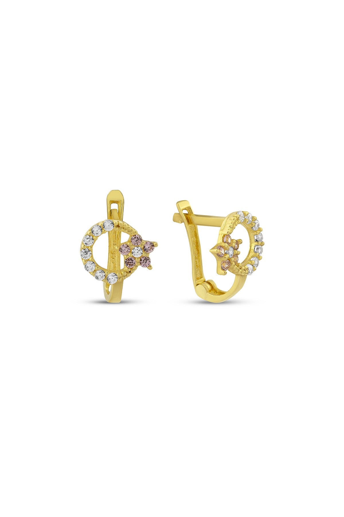 Ay Yıldız Taşlı Altın Küpe