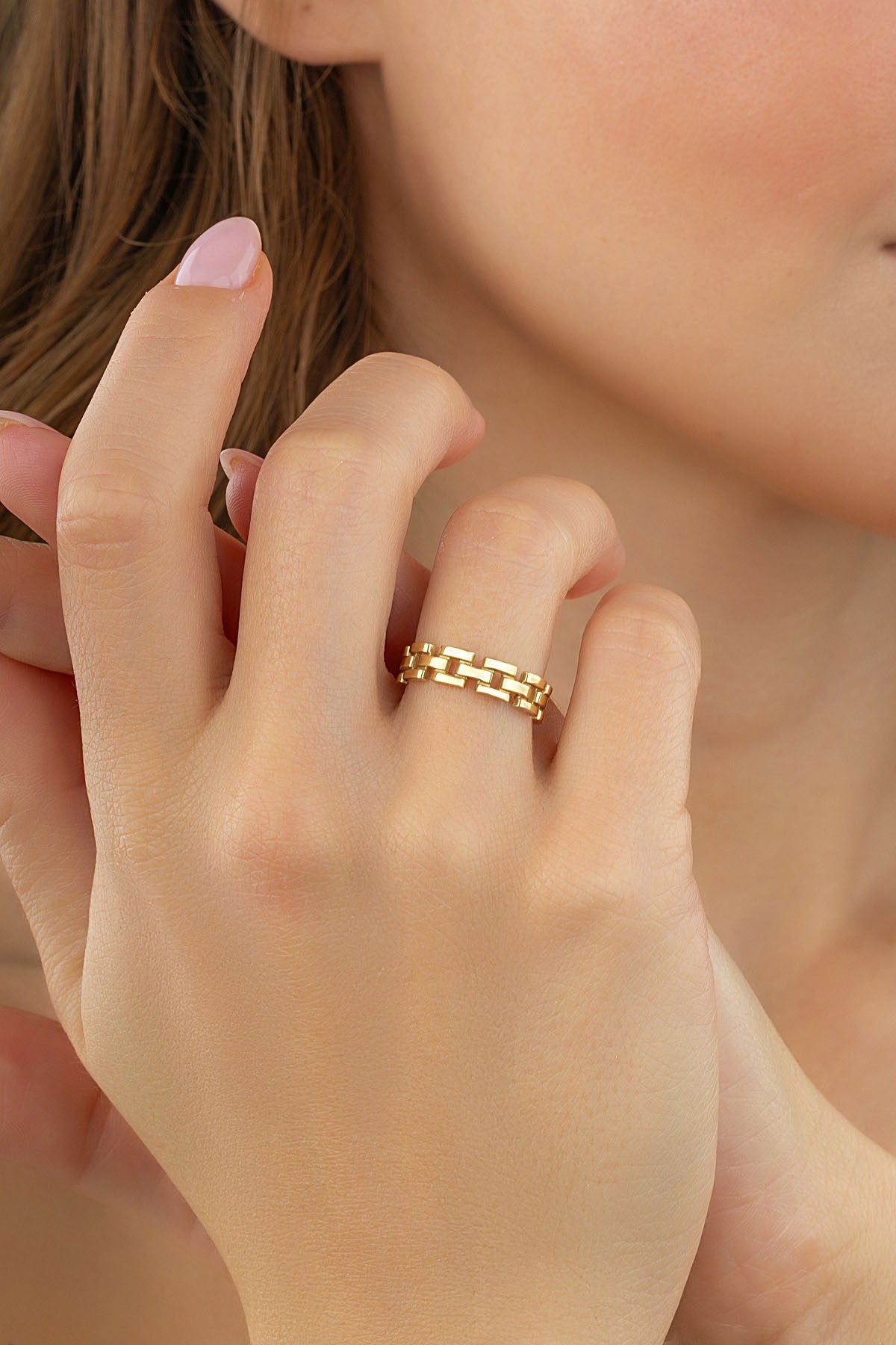 Zincir Bağlantı Altın Yüzük