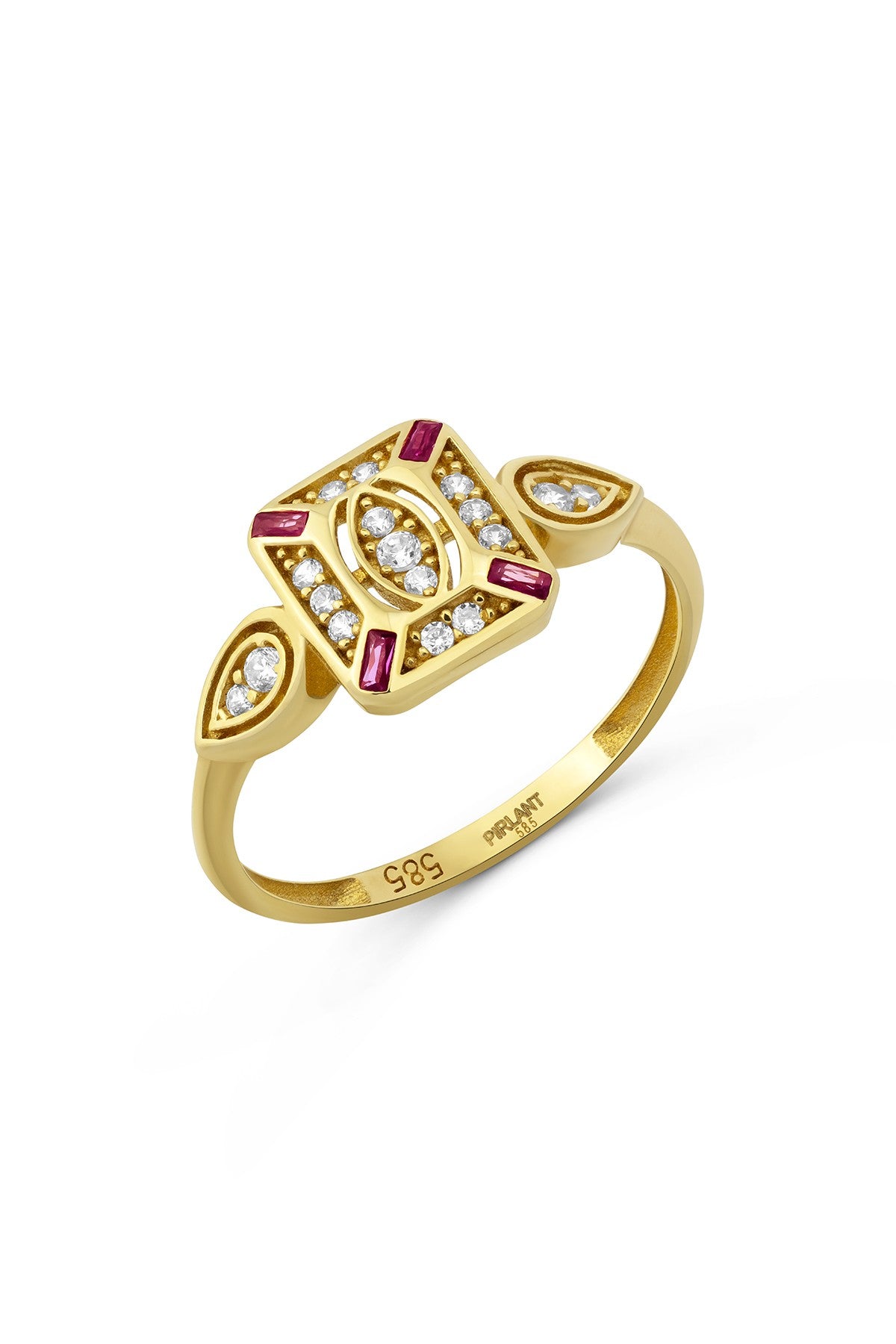 Bordo Beyaz Taşlı Özel Tasarım Altın Yüzük