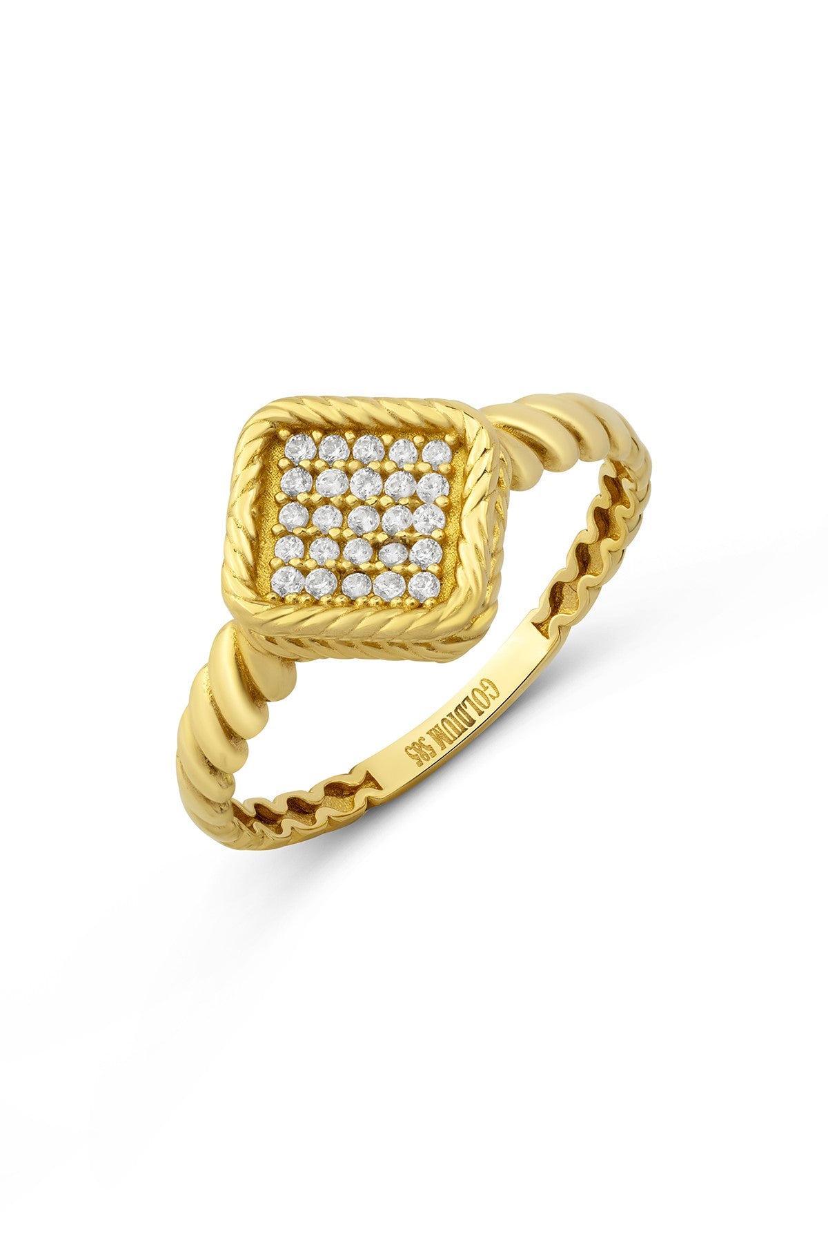 Dörtgen İçi Taşlı Altın Yüzük