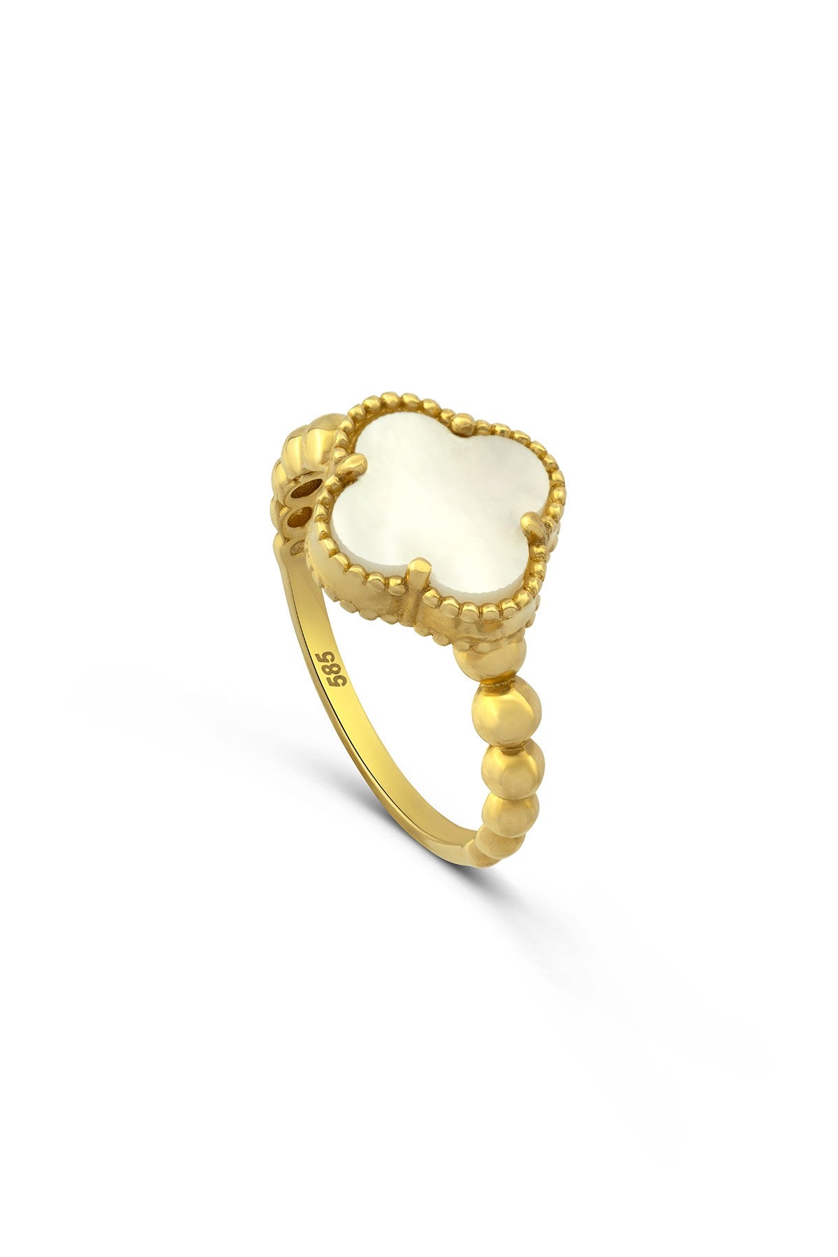 Beyaz Yansımalı Yonca Altın Yüzük