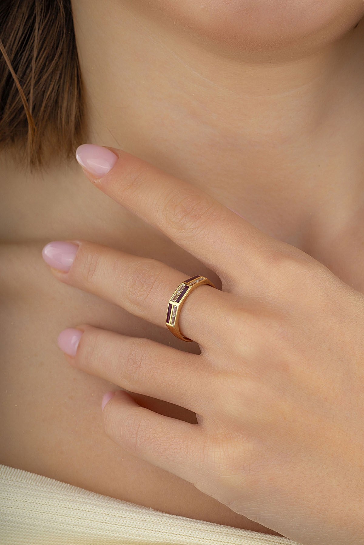 Siyah Beyaz Modern Altın Yüzük