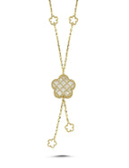 Çift Taraflı Pembe Beyaz Çiçek Sallantılı Altın Kolye