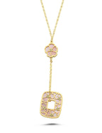 Çift Taraflı Pembe Beyaz Sedefli Çiçek Sallantılı Altın Kolye