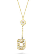 Çift Taraflı Pembe Beyaz Sedefli Çiçek Sallantılı Altın Kolye