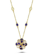 Mavi Beyaz Sedefli Reelist Çiçek İtalyan Altın Kolye