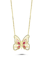 Sedefli Modern Kelebek Altın Kolye