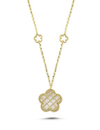 Çift Taraflı Pembe Beyaz Sedefli Kafesli Çiçek Altın Kolye