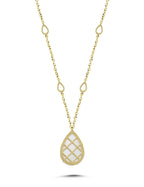 Çift Taraflı Mavi Beyaz Damla Kafesli Altın Kolye