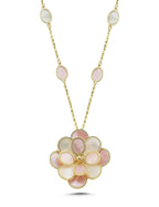 Pembe Beyaz Sedefli Modern Çiçek Altın Kolye