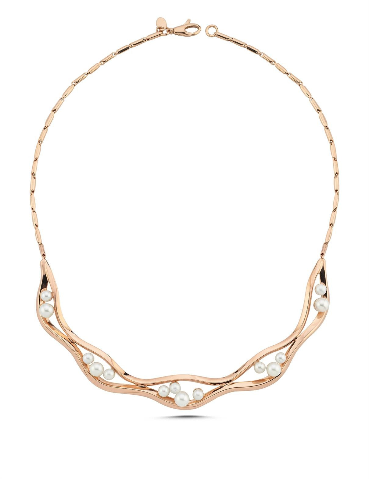 İncili İtalyan Tasarım Rose Altın Kolye